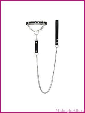 Vegan Leather Heart O-Ring Choker Necklace with 38" Leash Chain